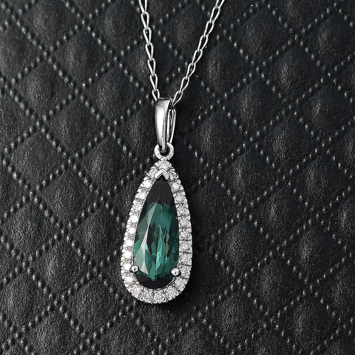 Doorbuster Certified & Appraised Rhapsody AAAA Pirineu Lagoon Tourmaline and Diamond E-F VS 2.00 ctw Pendant Necklace in 950 Platinum 20 Inches image number 1