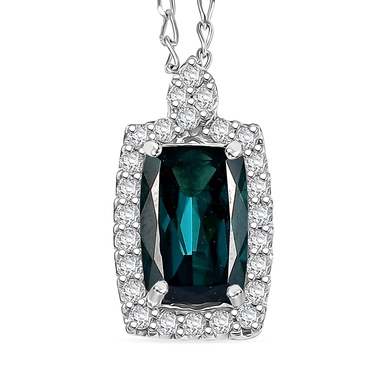 Certified & Appraised Rhapsody AAAA Monte Belo Indicolite and E-F VS Diamond 2.00 ctw Pendant Necklace in 950 Platinum 20 Inches image number 0