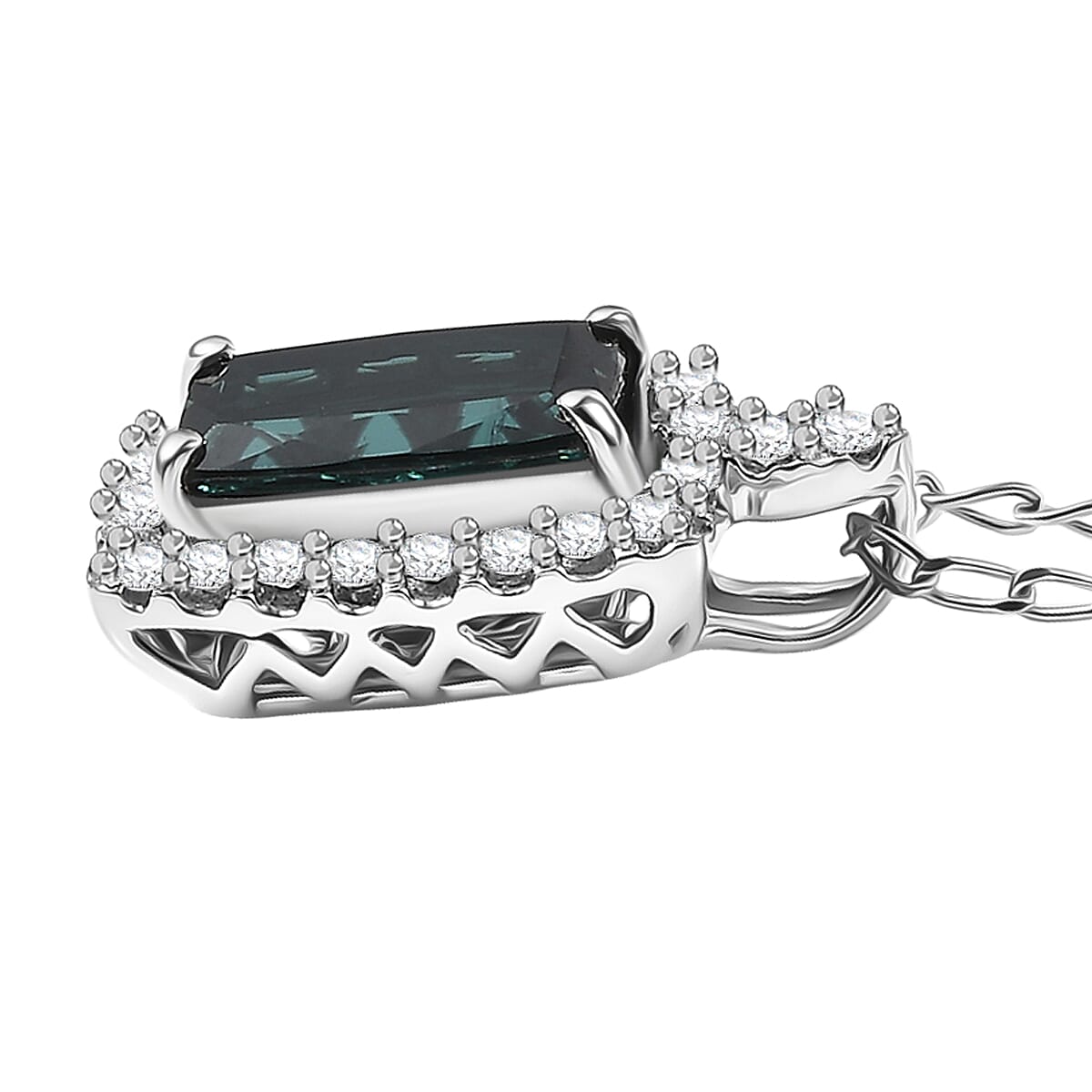 Certified & Appraised Rhapsody AAAA Monte Belo Indicolite and E-F VS Diamond 2.00 ctw Pendant Necklace in 950 Platinum 20 Inches image number 3