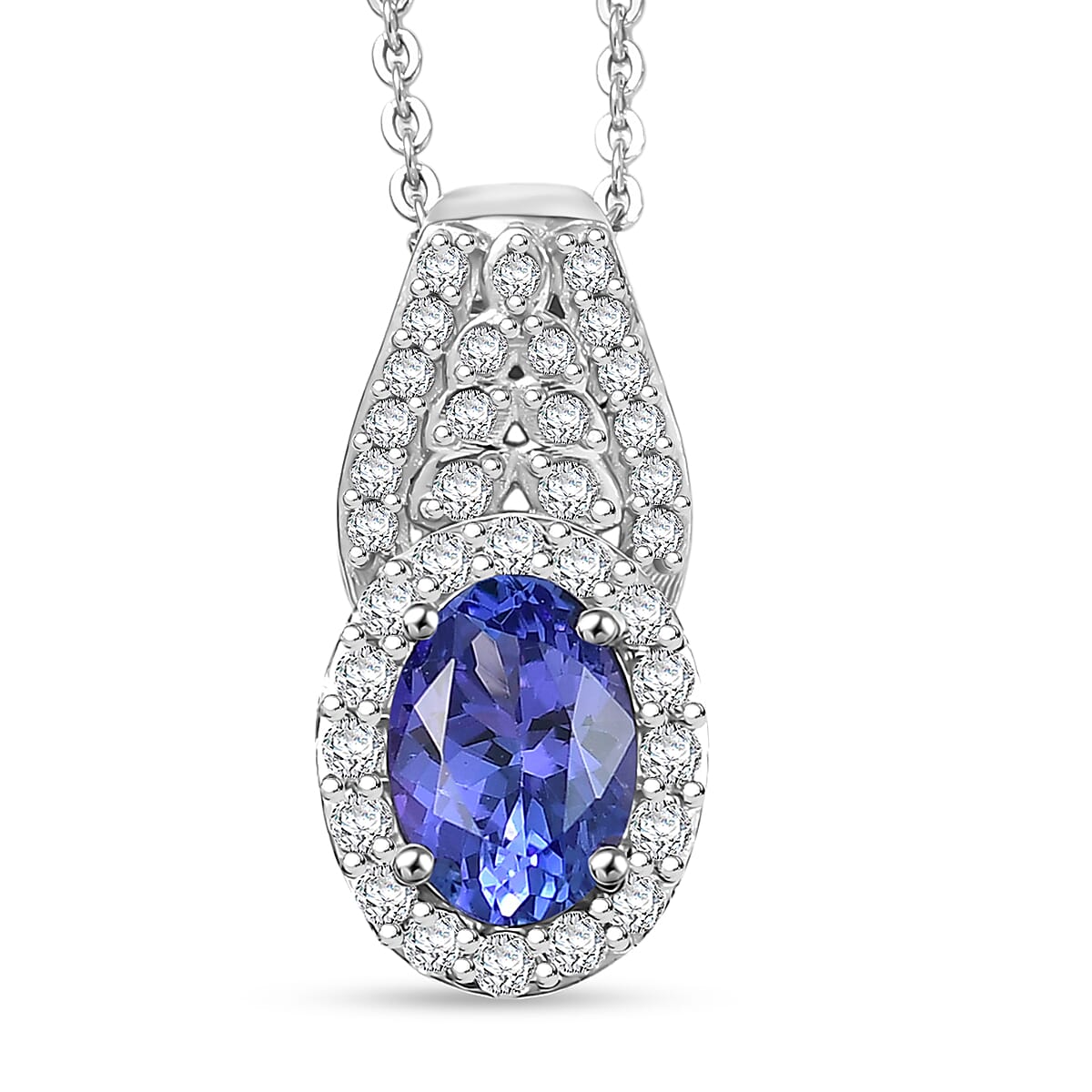 D'Joy AAA Tanzanite and Moissanite 1.10 ctw Pendant Necklace in Rhodium Over Sterling Silver 20 Inches image number 0