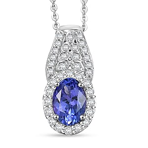 D'Joy AAA Tanzanite and Moissanite 1.10 ctw Pendant Necklace in Rhodium Over Sterling Silver 20 Inches