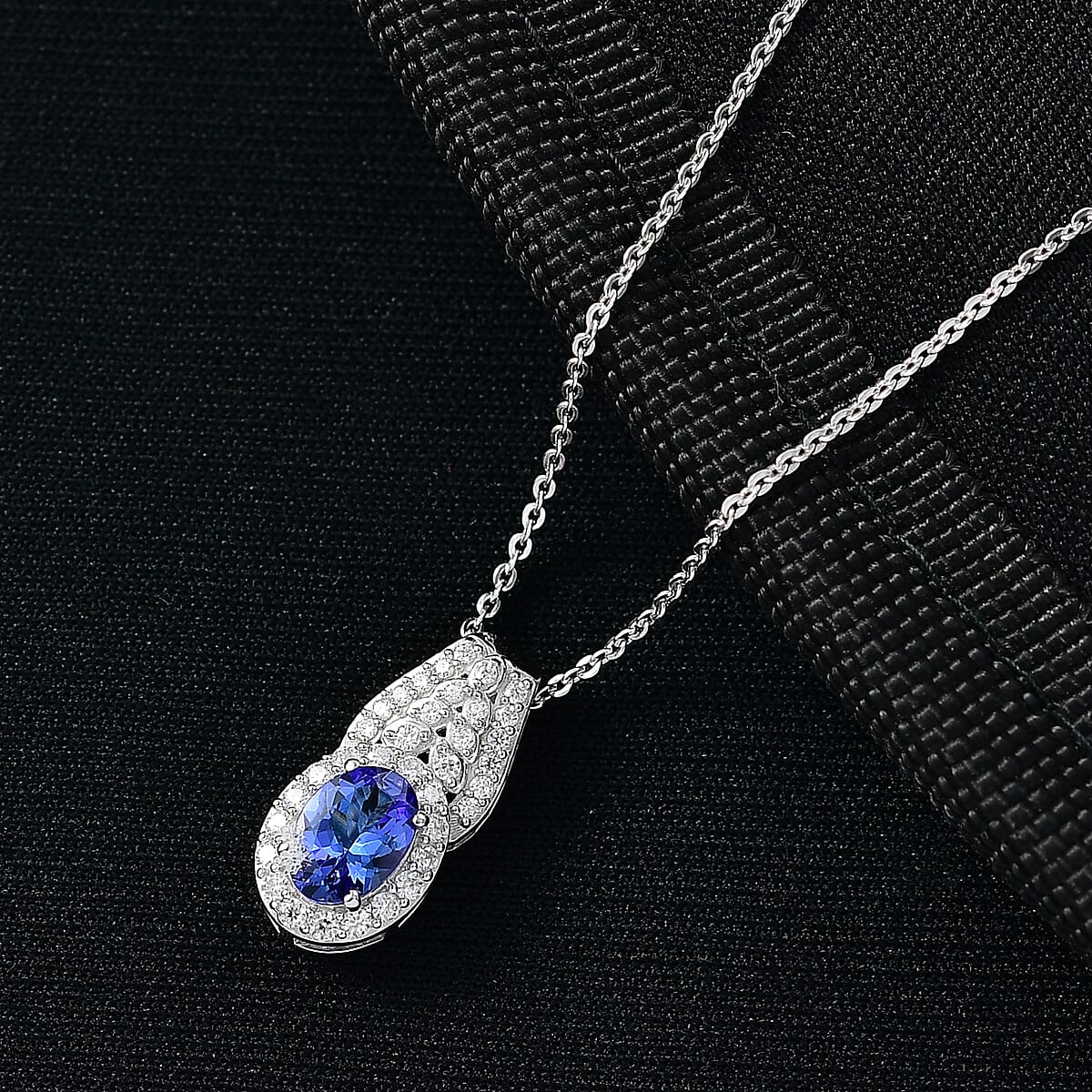 D'Joy AAA Tanzanite and Moissanite 1.10 ctw Pendant Necklace in Rhodium Over Sterling Silver 20 Inches image number 1