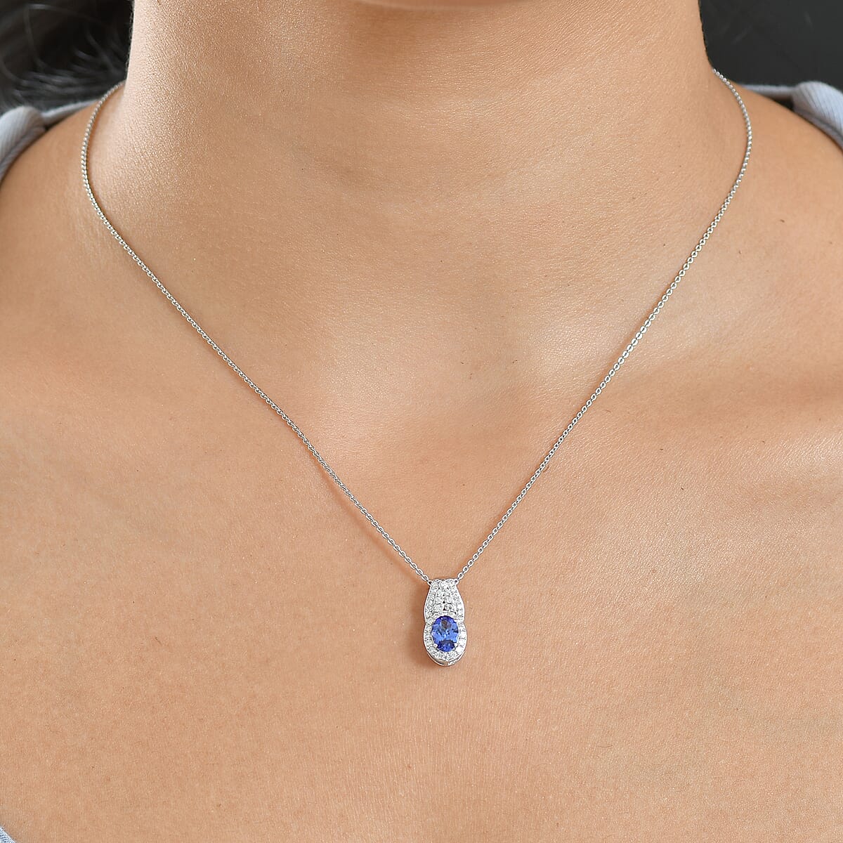 D'Joy AAA Tanzanite and Moissanite 1.10 ctw Pendant Necklace in Rhodium Over Sterling Silver 20 Inches image number 2