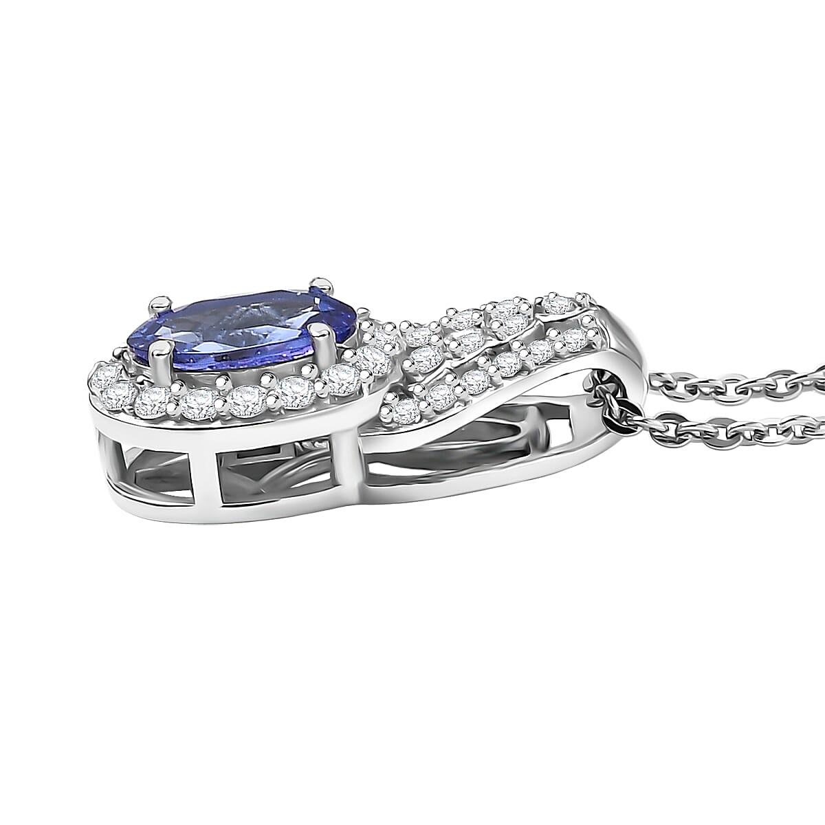 D'Joy AAA Tanzanite and Moissanite 1.10 ctw Pendant Necklace in Rhodium Over Sterling Silver 20 Inches image number 3