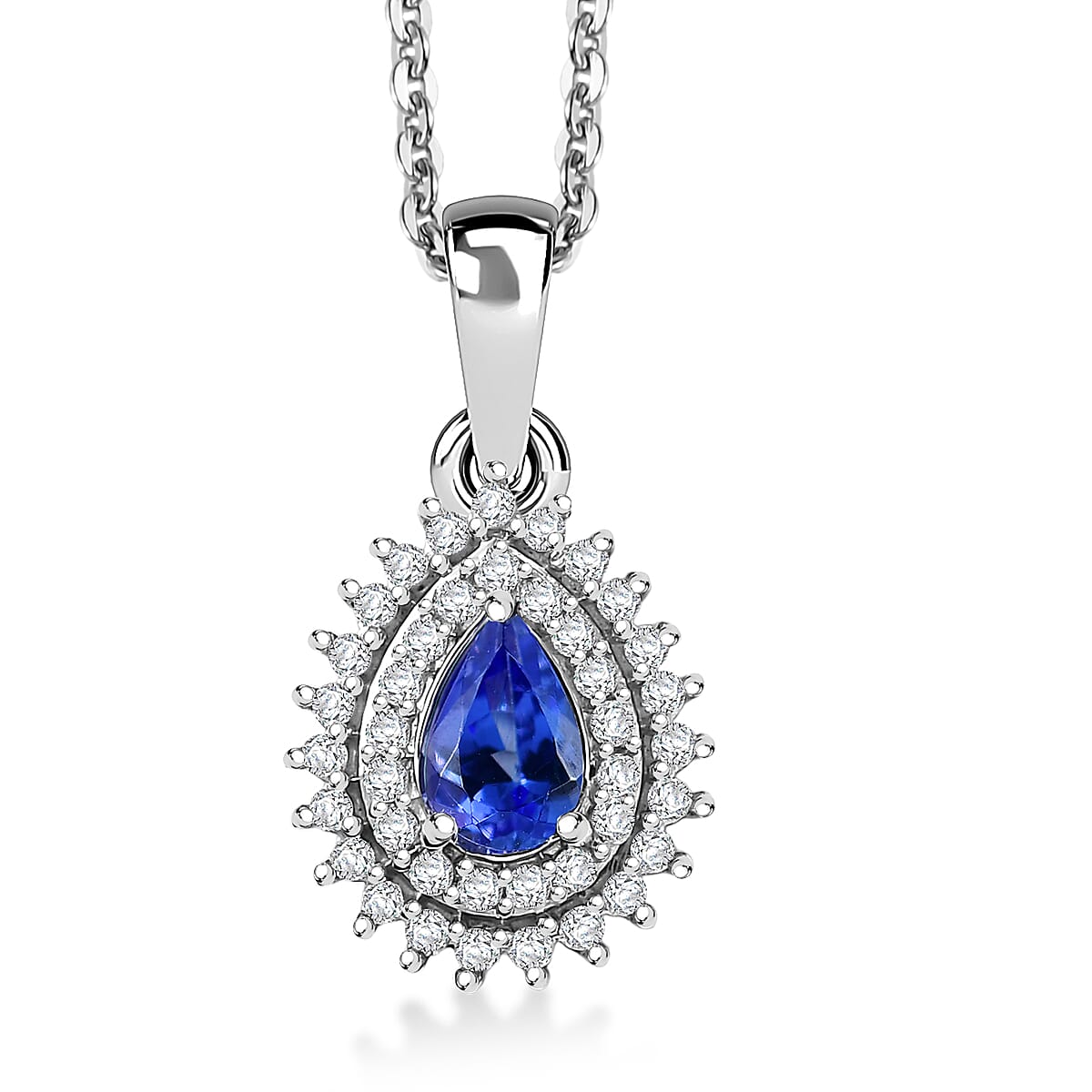 D'Joy AAA Tanzanite and White Zircon 0.80 ctw Twilight Drop Pendant Necklace in Rhodium Over Sterling Silver 20 Inches image number 0