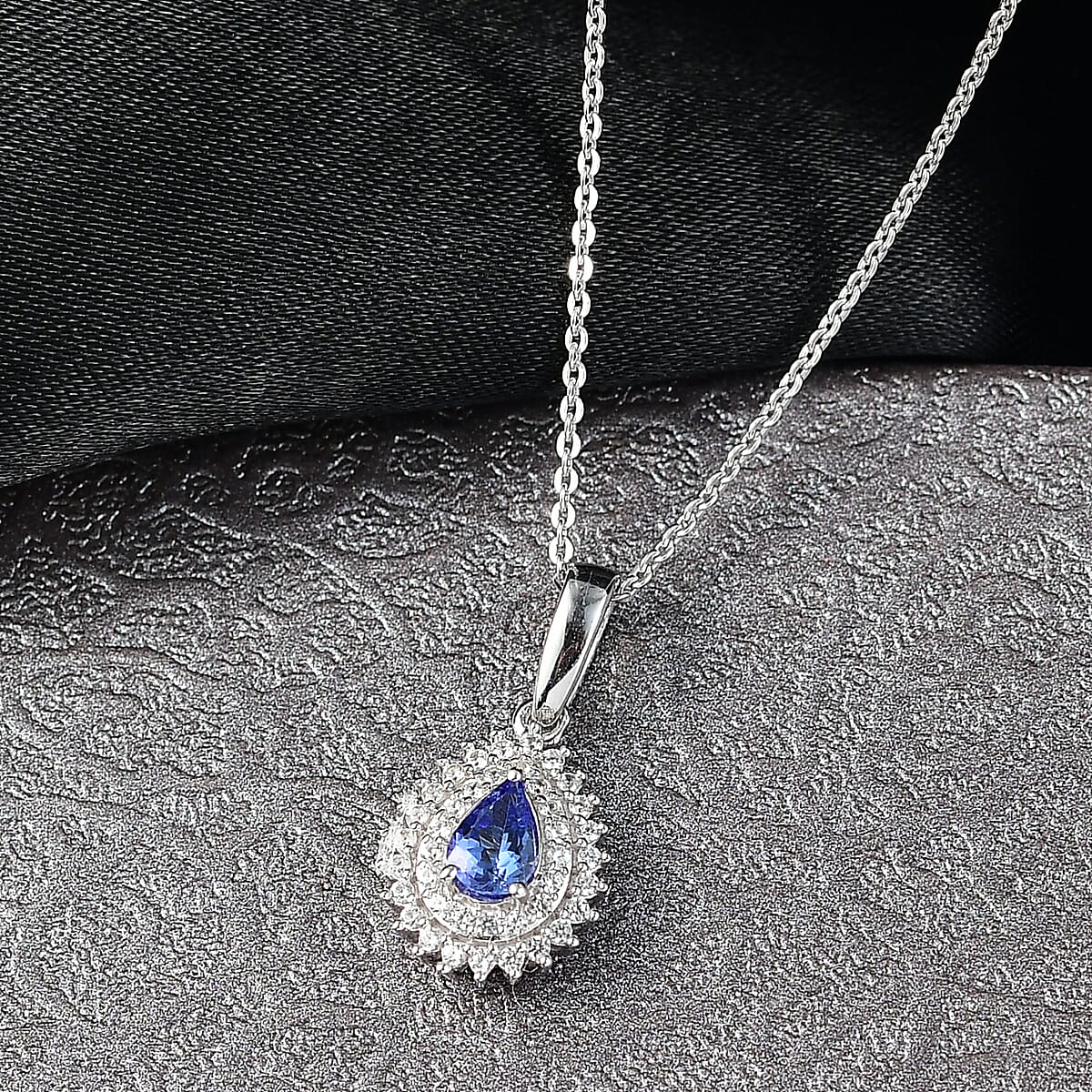 D'Joy AAA Tanzanite and White Zircon 0.80 ctw Twilight Drop Pendant Necklace in Rhodium Over Sterling Silver 20 Inches image number 1
