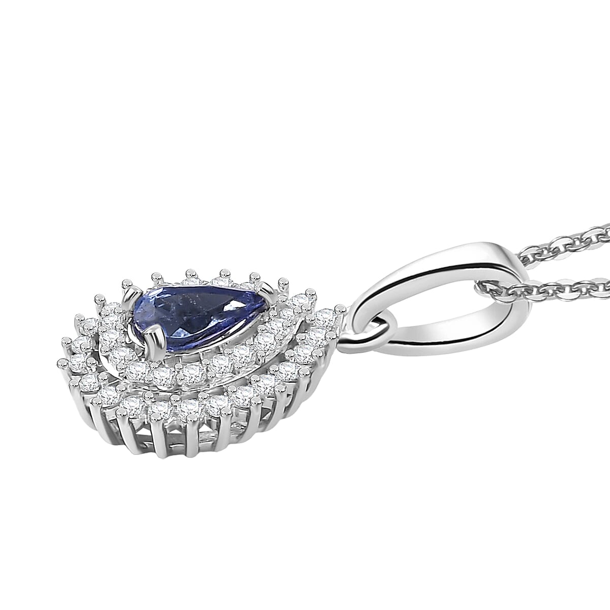 D'Joy AAA Tanzanite and White Zircon 0.80 ctw Twilight Drop Pendant Necklace in Rhodium Over Sterling Silver 20 Inches image number 3