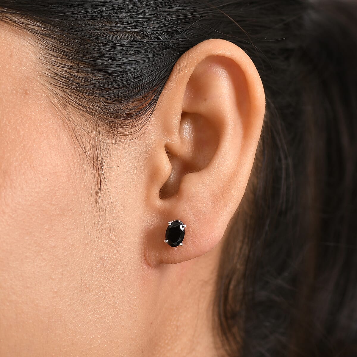 D'Joy Thai Black Spinel 7.65 ctw Set of 3 Solitaire Stud Earrings in Rhodium Over Sterling Silver image number 2