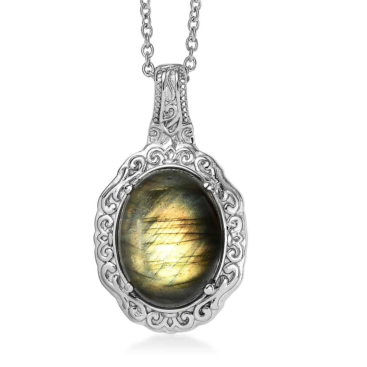 EverTrue Malagasy Labradorite 10.30 ctw Pendant Necklace in Stainless Steel 20 Inches