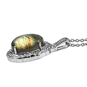 EverTrue Malagasy Labradorite 10.30 ctw Pendant Necklace in Stainless Steel 20 Inches 