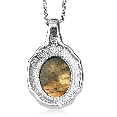 EverTrue Malagasy Labradorite 10.30 ctw Pendant Necklace in Stainless Steel 20 Inches
