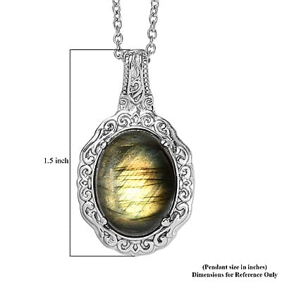 EverTrue Malagasy Labradorite 10.30 ctw Pendant Necklace in Stainless Steel 20 Inches