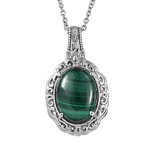 EverTrue African Malachite 12.90 ctw Pendant Necklace in Stainless Steel 20 Inches 