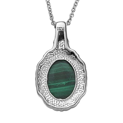 EverTrue African Malachite 12.90 ctw Pendant Necklace in Stainless Steel 20 Inches