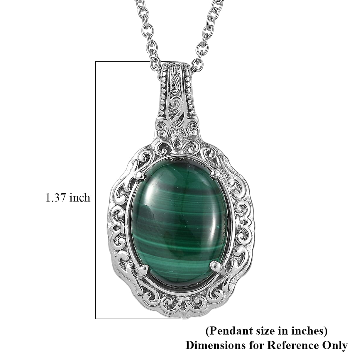EverTrue African Malachite 12.90 ctw Pendant Necklace in Stainless Steel 20 Inches  image number 5