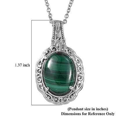 EverTrue African Malachite 12.90 ctw Pendant Necklace in Stainless Steel 20 Inches