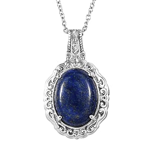 EverTrue Lapis Lazuli 10.10 ctw Pendant Necklace in Stainless Steel 20 Inches 
