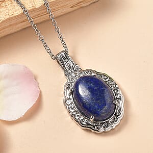 EverTrue Lapis Lazuli 10.10 ctw Pendant Necklace in Stainless Steel 20 Inches 