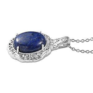 EverTrue Lapis Lazuli 10.10 ctw Pendant Necklace in Stainless Steel 20 Inches 