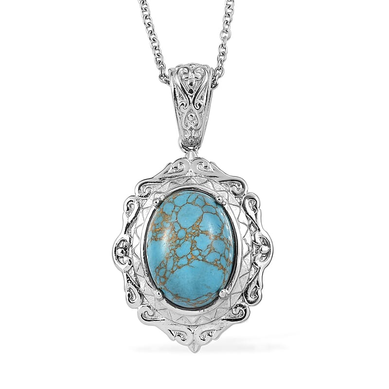 EverTrue Mojave Blue Turquoise 8.60 ctw Pendant Necklace in Stainless Steel 20 Inches