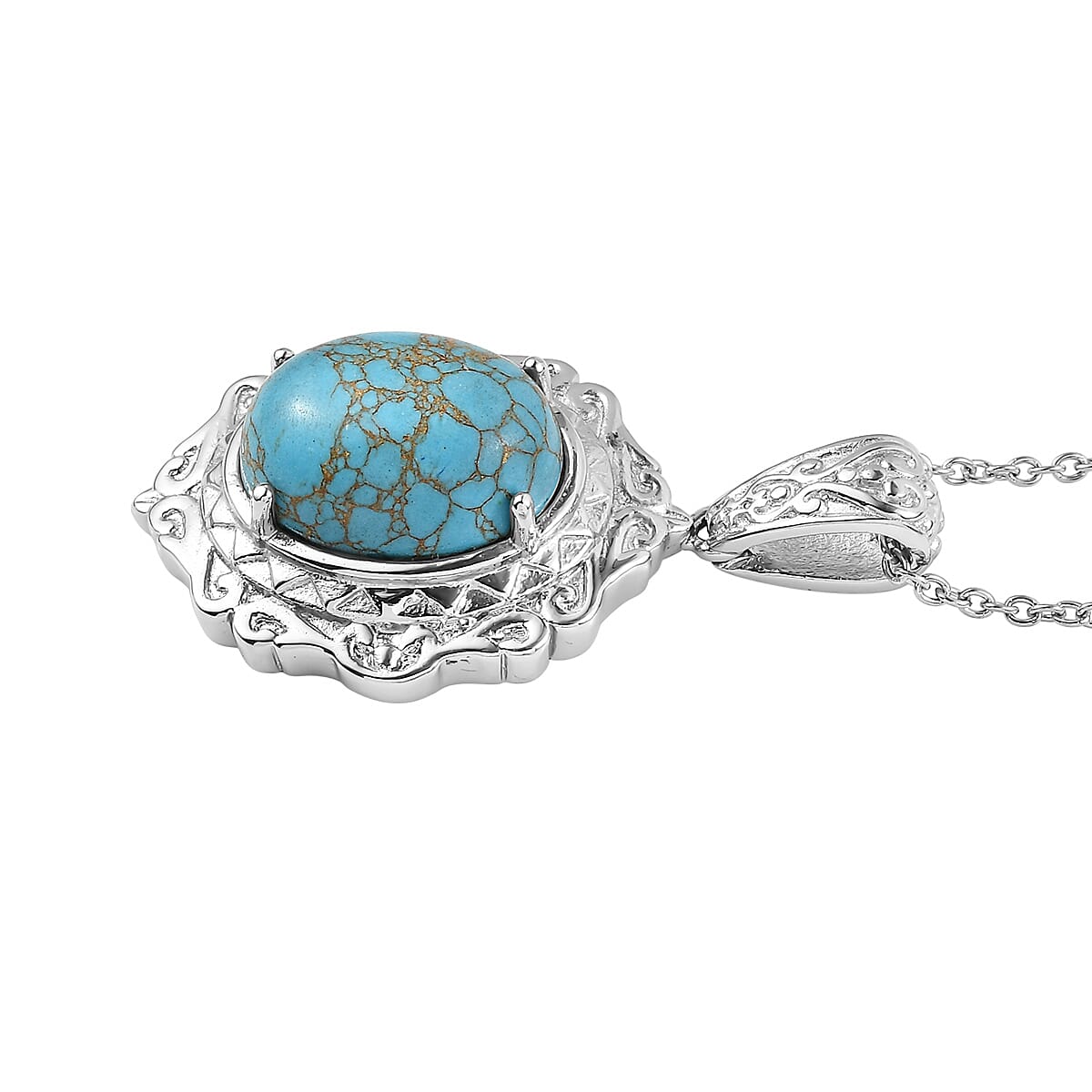EverTrue Mojave Blue Turquoise 8.60 ctw Pendant Necklace in Stainless Steel 20 Inches  image number 3