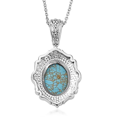EverTrue Mojave Blue Turquoise 8.60 ctw Pendant Necklace in Stainless Steel 20 Inches