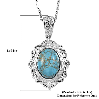 EverTrue Mojave Blue Turquoise 8.60 ctw Pendant Necklace in Stainless Steel 20 Inches