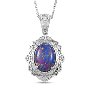 EverTrue Mojave Purple Turquoise 7.60 ctw Pendant Necklace in Stainless Steel 20 Inches 