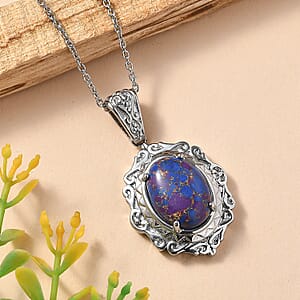 EverTrue Mojave Purple Turquoise 7.60 ctw Pendant Necklace in Stainless Steel 20 Inches 