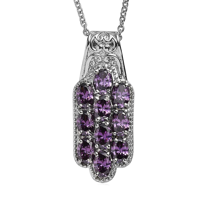 EverTrue Simulated Amethyst Color Diamond Pendant Necklace in Stainless Steel 20 Inches
