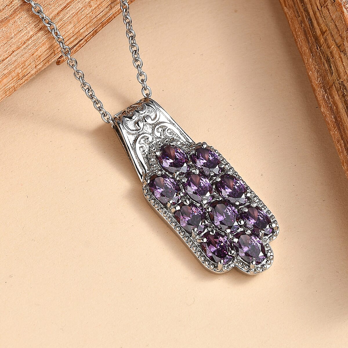 EverTrue Simulated Amethyst Color Diamond Pendant Necklace in Stainless Steel 20 Inches  image number 1