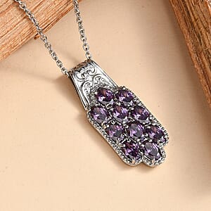 EverTrue Simulated Amethyst Color Diamond Pendant Necklace in Stainless Steel 20 Inches 