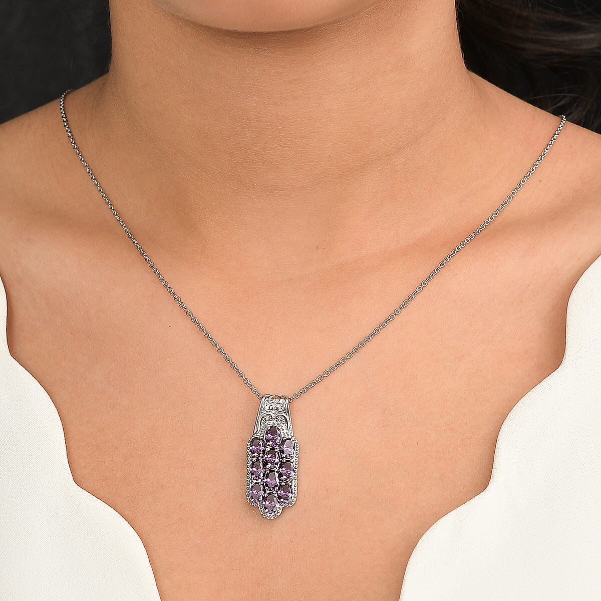 EverTrue Simulated Amethyst Color Diamond Pendant Necklace in Stainless Steel 20 Inches  image number 2