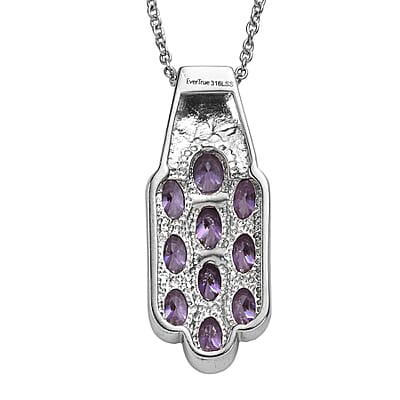 EverTrue Simulated Amethyst Color Diamond Pendant Necklace in Stainless Steel 20 Inches