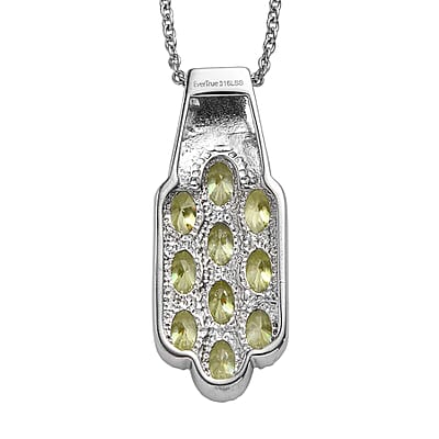Simulated Lime Diamond Pendant Necklace in Stainless Steel 20 Inches
