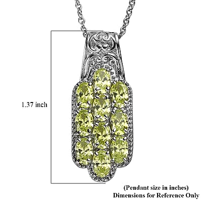 Simulated Lime Diamond Pendant Necklace in Stainless Steel 20 Inches