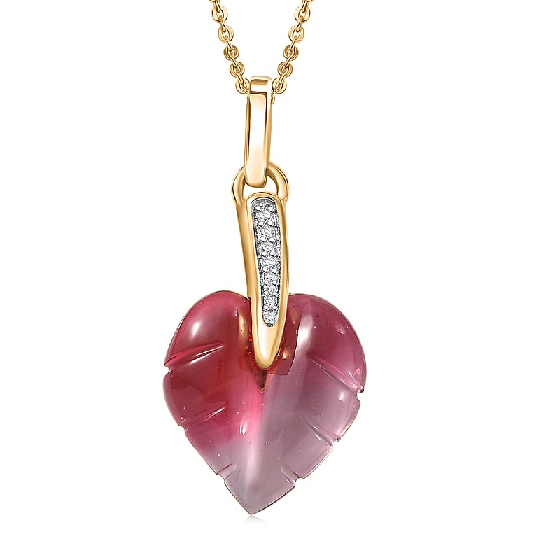 GP Italian Garden Special Murano Collection Pink Bi Color Glass, Zircon Pendant Necklace in 18K Vermeil YG Over Sterling Silver 0.10 ctw (20 Inches)