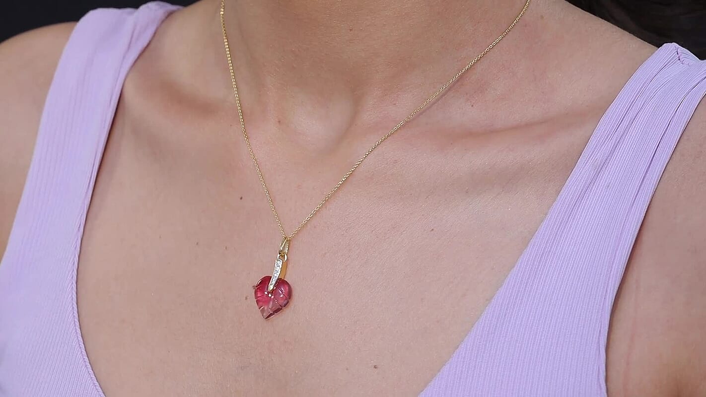 GP Italian Garden Special Murano Collection Pink Bi Color Glass, Zircon Pendant Necklace in 18K Vermeil YG Over Sterling Silver 0.10 ctw (20 Inches) (Del. in 12-15 Days)