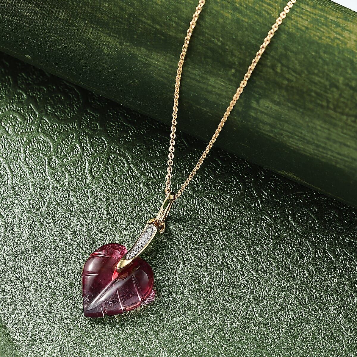 GP Italian Garden Special Murano Collection Pink Bi Color Glass and White Zircon 0.10 ctw Pendant Necklace in 18K Vermeil Yellow Gold Over Sterling Silver 20 Inches (Del. in 12-15 Days)  image number 1