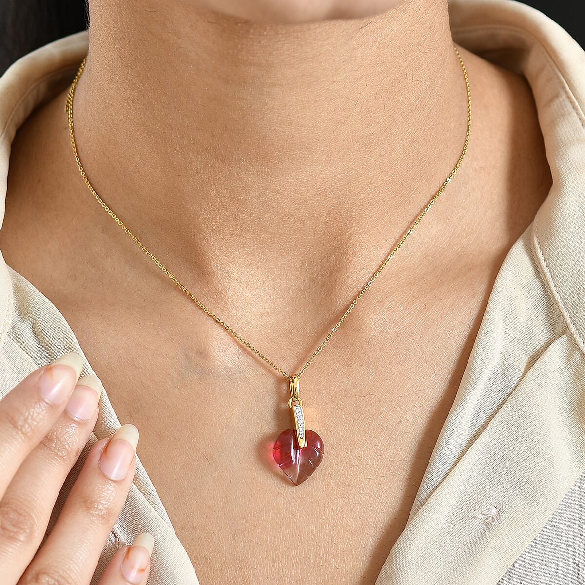 GP Italian Garden Special Murano Collection Pink Bi Color Glass and White Zircon 0.10 ctw Pendant Necklace in 18K Vermeil Yellow Gold Over Sterling Silver 20 Inches (Del. in 12-15 Days)  image number 3