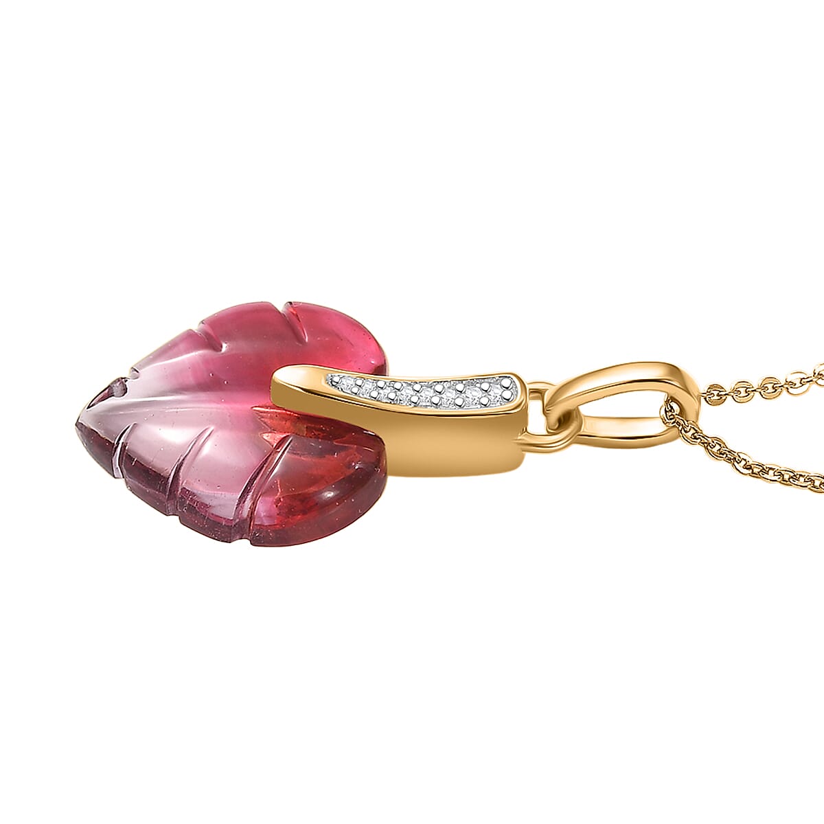 GP Italian Garden Special Murano Collection Pink Bi Color Glass and White Zircon 0.10 ctw Pendant Necklace in 18K Vermeil Yellow Gold Over Sterling Silver 20 Inches (Del. in 12-15 Days)  image number 4