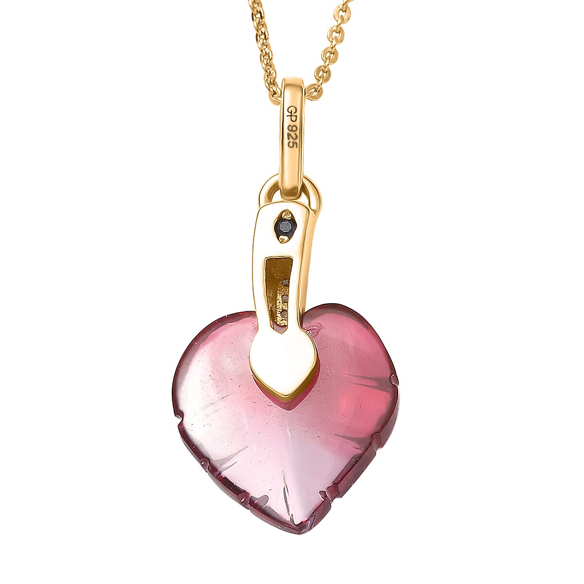 GP Italian Garden Special Murano Collection Pink Bi Color Glass and White Zircon 0.10 ctw Pendant Necklace in 18K Vermeil Yellow Gold Over Sterling Silver 20 Inches (Del. in 12-15 Days)  image number 5