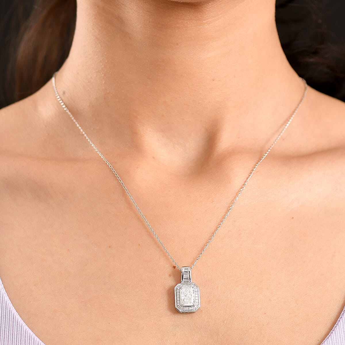 Luxuriant Lab Grown Diamond E-F VS 2.25 ctw Frame Glow Pendant Necklace in 950 Platinum 6.35 Grams 20 Inches image number 2