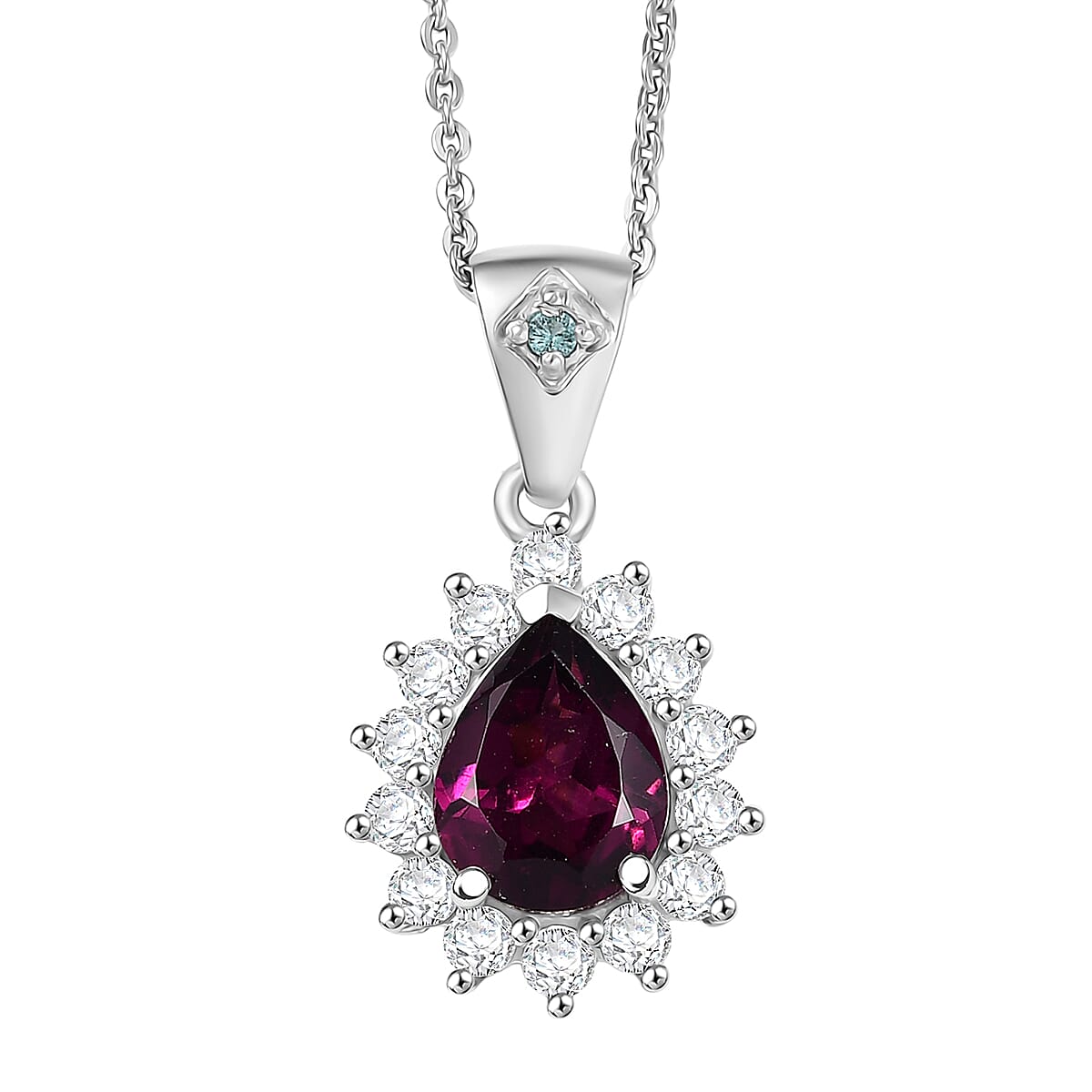 Doorbuster D'Joy Premium Radiant Ember Garnet and Multi Gemstone 1.90 ctw Crown Drop Pendant Necklace in Rhodium Over Sterling Silver 20 Inches image number 0