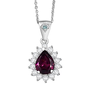 Doorbuster D'Joy Premium Radiant Ember Garnet and Multi Gemstone 1.90 ctw Crown Drop Pendant Necklace in Rhodium Over Sterling Silver 20 Inches