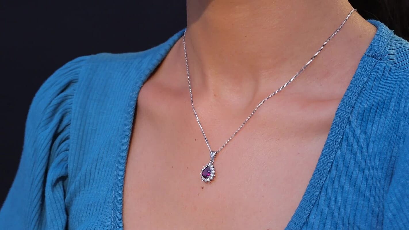 D'Joy Premium Radiant Ember Garnet and Multi Gemstone 1.90 ctw Crown Drop Pendant Necklace in Rhodium Over Sterling Silver 20 Inches