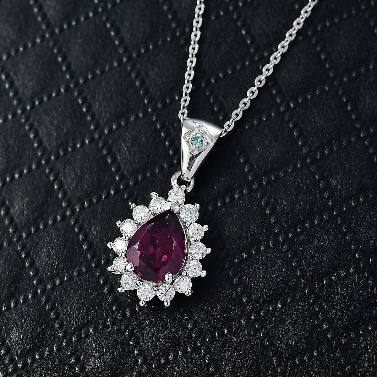 Doorbuster D'Joy Premium Radiant Ember Garnet and Multi Gemstone 1.90 ctw Crown Drop Pendant Necklace in Rhodium Over Sterling Silver 20 Inches image number 1