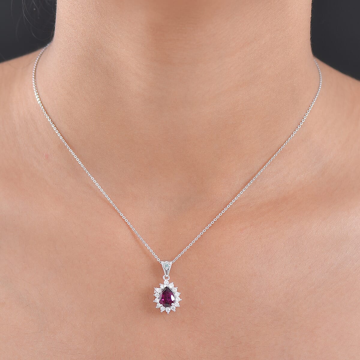 Doorbuster D'Joy Premium Radiant Ember Garnet and Multi Gemstone 1.90 ctw Crown Drop Pendant Necklace in Rhodium Over Sterling Silver 20 Inches image number 2