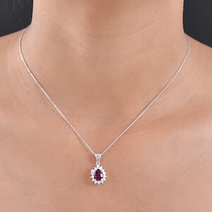 Doorbuster D'Joy Premium Radiant Ember Garnet and Multi Gemstone 1.90 ctw Crown Drop Pendant Necklace in Rhodium Over Sterling Silver 20 Inches
