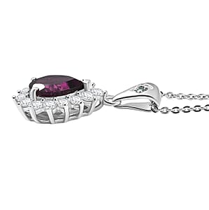 Doorbuster D'Joy Premium Radiant Ember Garnet and Multi Gemstone 1.90 ctw Crown Drop Pendant Necklace in Rhodium Over Sterling Silver 20 Inches